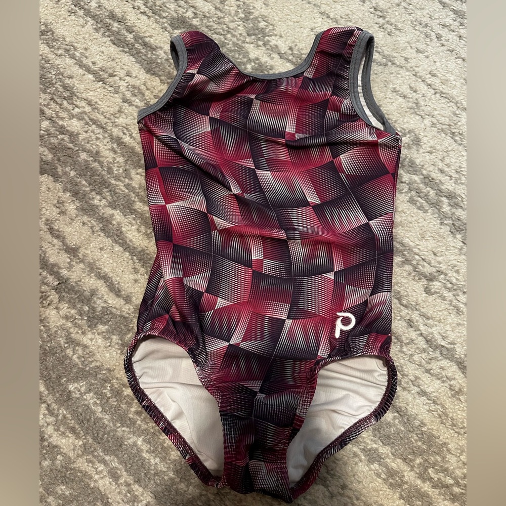 Geometric Red and Black gymnastics leotard